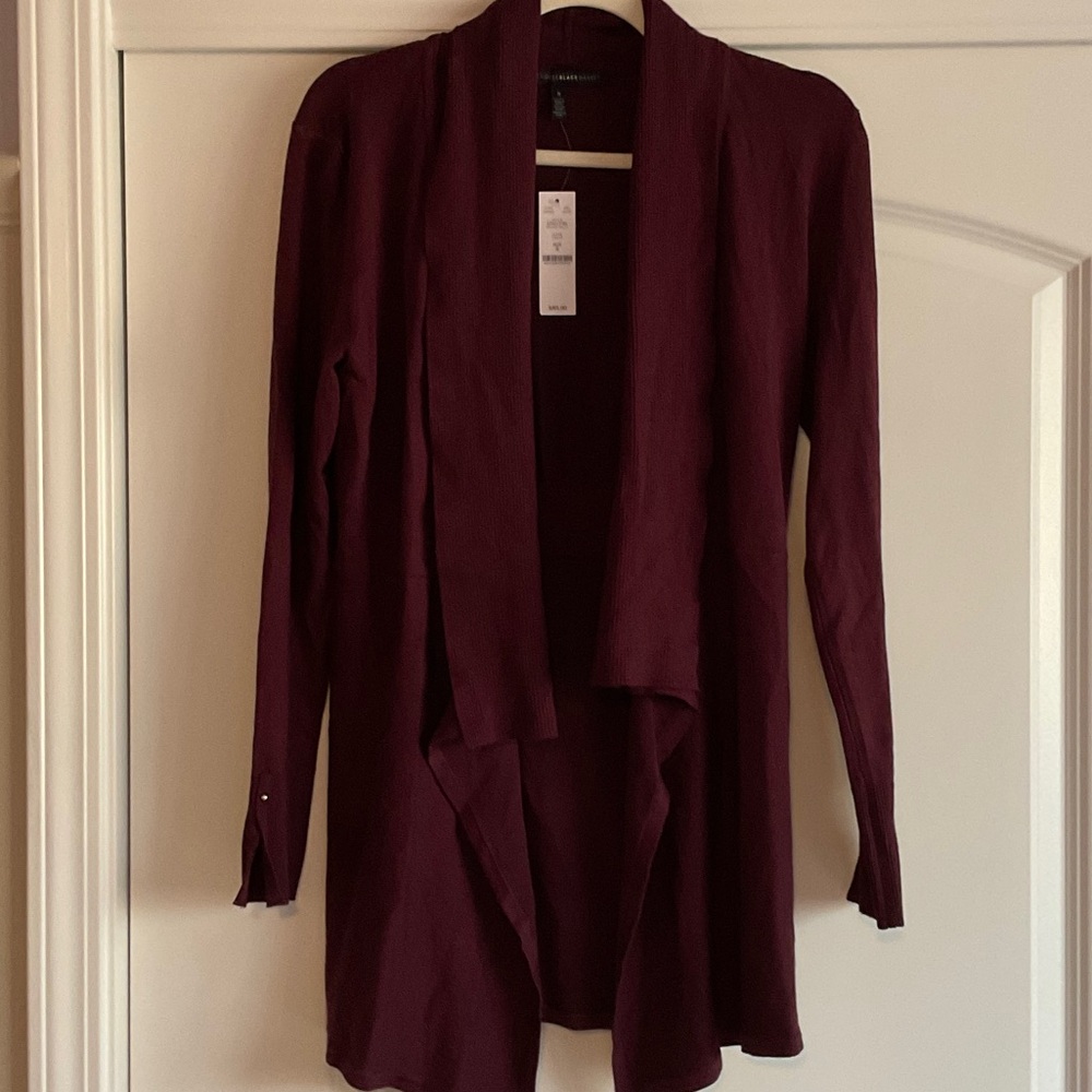 White House Black Market Burgundy Open-Front Draped Cardigan